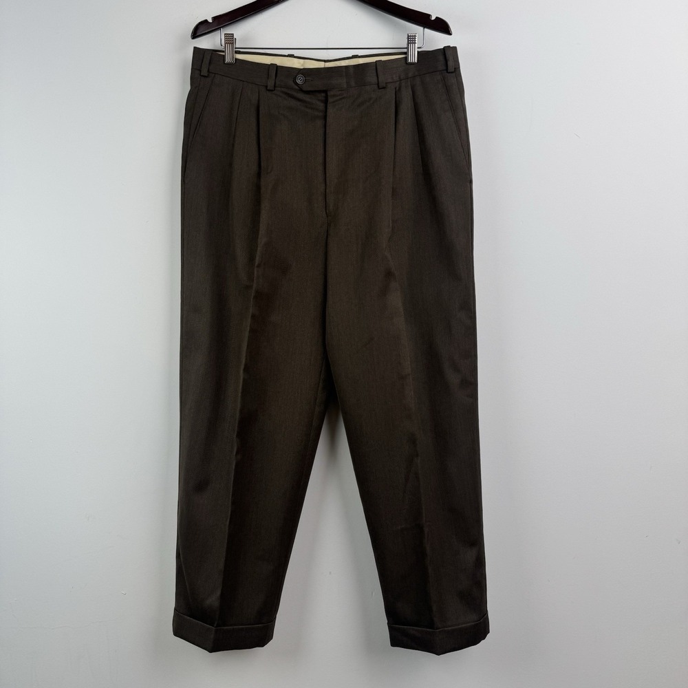 Nordstrom JB Britches Pants Mens 36x28 Green Wool Pleated Dress Trousers USA VTG